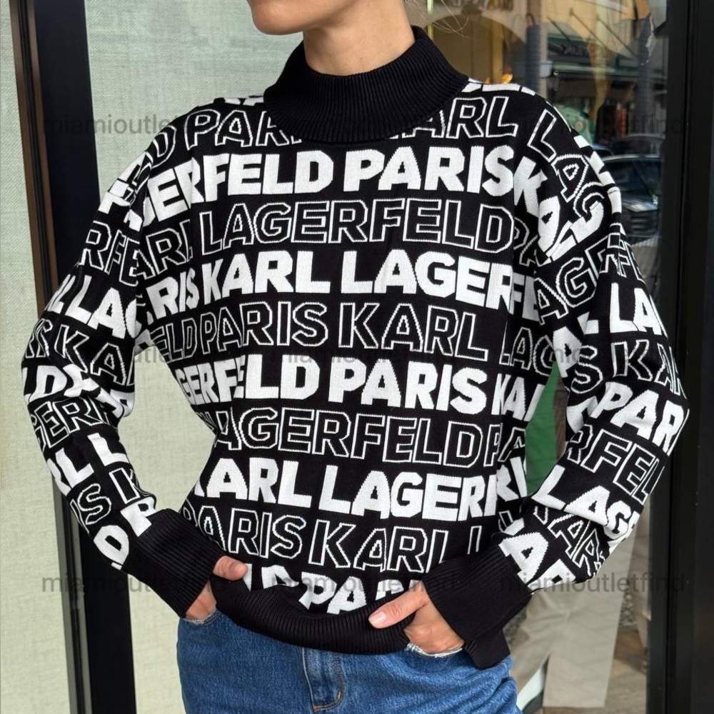 Karl Lagerfeld Women’s Logo Knit Sweater Black White New